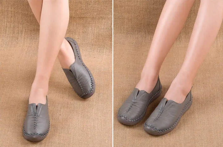 Brief Style Loafers Women Handmade Flat Shoes Genuine Leather Leisure Ladies Shoes Soft Sewing Woman Causal Work Flats Size 40 (3)