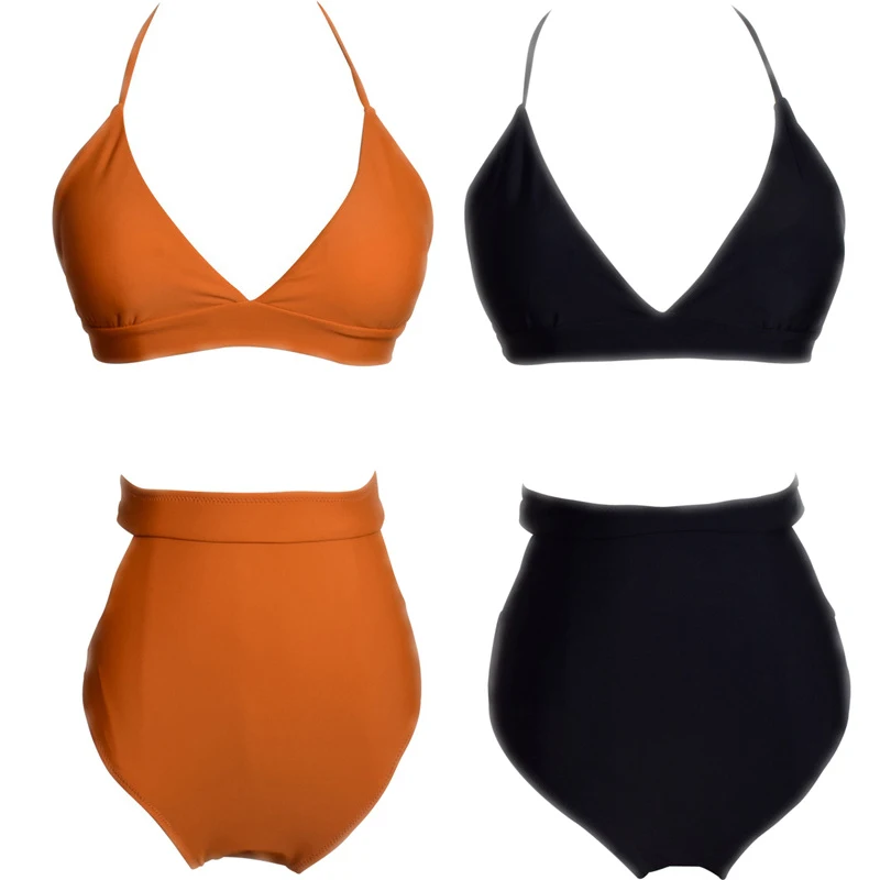 

Sexy Bikinis Set Deep V Strap High Waist Swimwear Women Bandage Padded Push Up Hollow Out Waist Enchating Solid Coffee Black USA