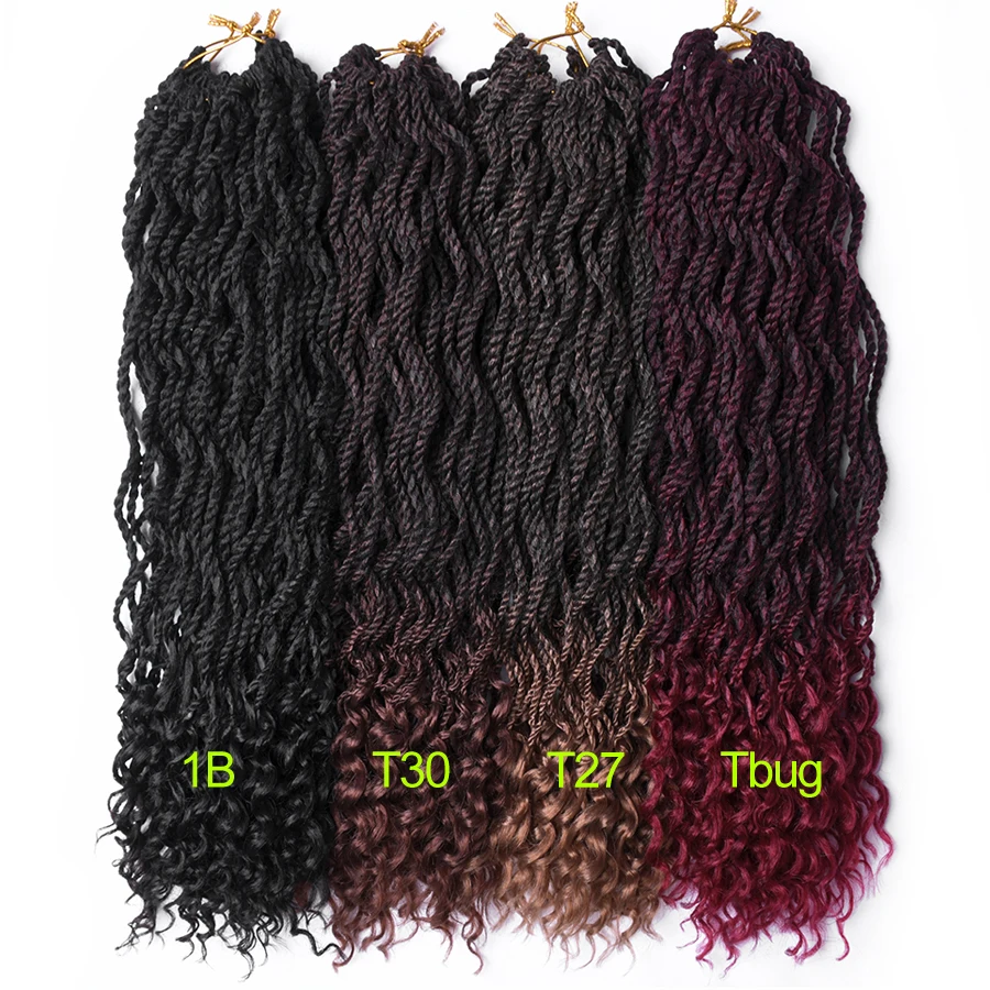 

TOMO 18" 24" Long Curly Senegalese Twist Crochet Braids 24Strands Ombre Synthetic Hair for Braid Black Red Blond