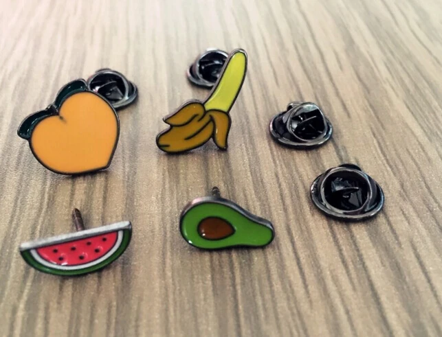 X029  Free shipping Cute Fruit Banana Peach Avocado Watermelon Brooch Pins 1.3-2.2cm ,Fashion Jewelry Wholesale