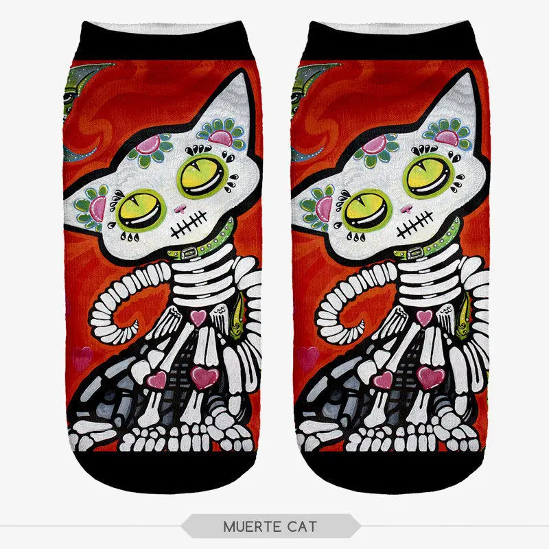 Red Muerte Cat Socks 3d Printed Calzini Ladies Cute Women Socks Cotton