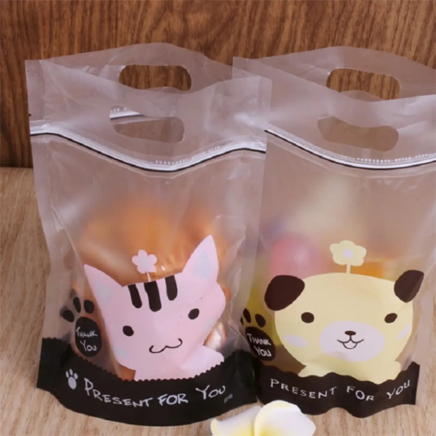

50Pcs food plastic dessert Cookie Candy Zip Seal Bag kitten puppy Pattern birthday party gift bag Biscuit Baking Packaging Bag