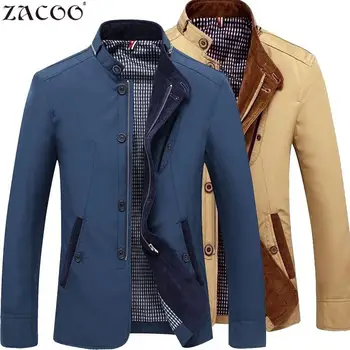 

ZACOO Men Casual Zipper Jackets Solid Color Zipper Jacket Windproof Slim Jacket Fashion Coats 2018 Autumn Khaki Men's Coats san0
