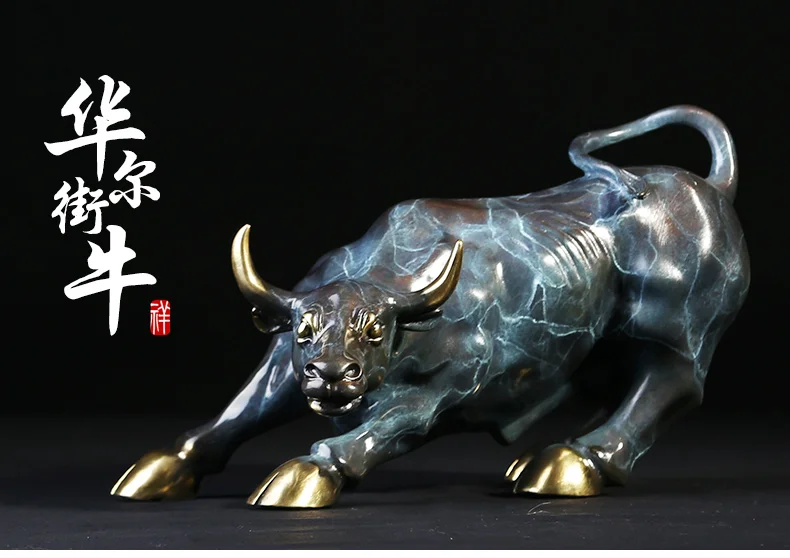 COOL -lightning Lucky cattle home Business equity market Wall Street cattle Money Drawing FENG SHUI Charging Bull bronze Statue