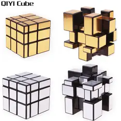 Новый QIYI зеркальный куб 3x3x3 волшебный скоростной куб Серебристые золотистые наклейки профессиональные головоломки игрушечные кубики для