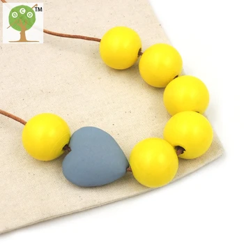 Geometric Wooden Bead maxi bead Necklace Natural Modern Tribal grey heart shape pendent necklace STATEMENT grey yellow NW199