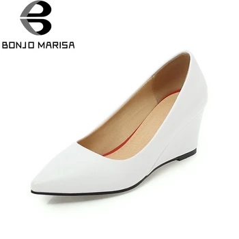 

BONJOMARISA Top Quality New 2 Kinds Heels Large Size 33-43 Women Shoes Spring Pumps Wedges Heels Footwear Shoes Woman