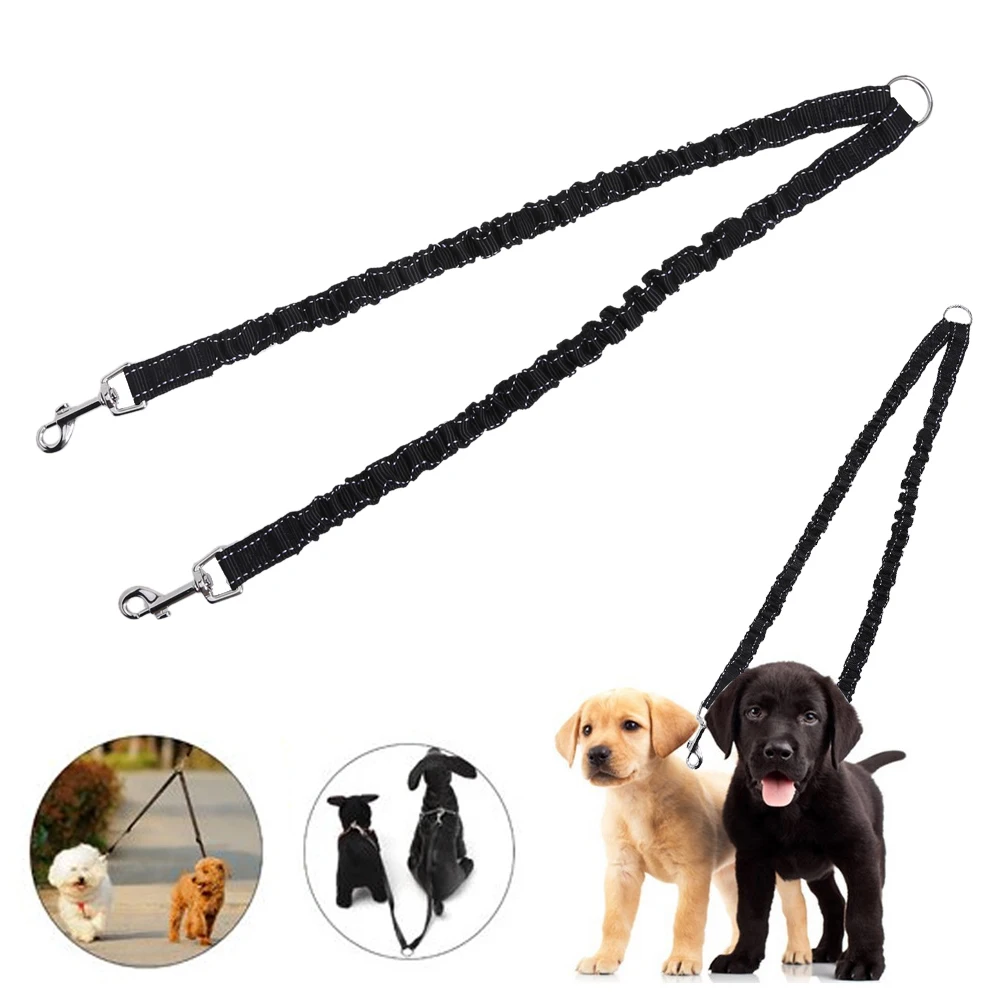 Nylon Elastic Dog Collar Belt Dog Pet Lead Leash Traction Rope Double