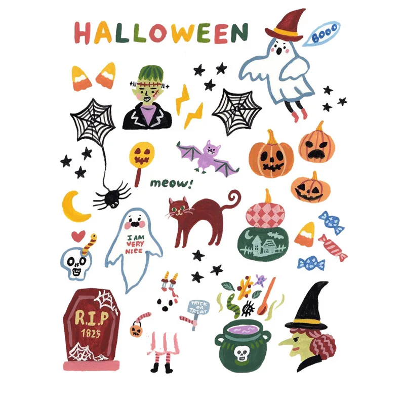 

2 PCS Funny Halloween Items DIY Uncut Autocollant Stationery Scrapbooking Planner Sticker Cute Travel Bullet Journal Supplies