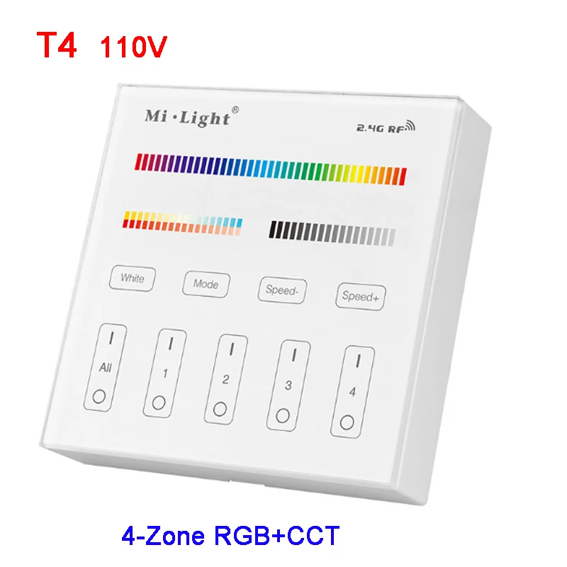 MiBOXER 2,4G 4 зоны Смарт сенсорная панель WiFi iBox RGB+ CCT/RGBWW контроллер светодиодной ленты FUT039/FUT092/FUT089/WL-Box1/B4/T4/B8 - Цвет: T4   110V