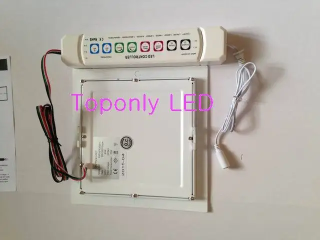 Conduziu a Lâmpada do Painel Painel plus Ac dc Adaptador plus Controle 10 w 200x200mm Ultra Fino Rgb Quadrados Levou Plana Luz da Cor Cheia plus Ac dc Remoto rf 50 Pçs e lote Promoção 5 Luzes do painel de LED