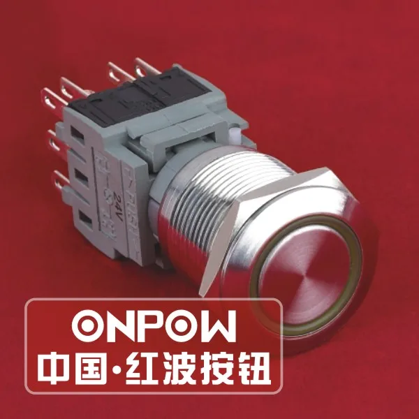 

ONPOW 19mm 1NO Momentary ring illuminated Stainless steel push button switch  (LAS1-BGQ-11E/G/12V) CE, UL, VDE