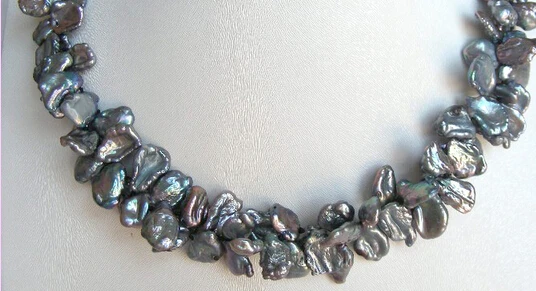 

ddh003667 Classic double 13mm black SOUTH Reborn keshi pearls necklace