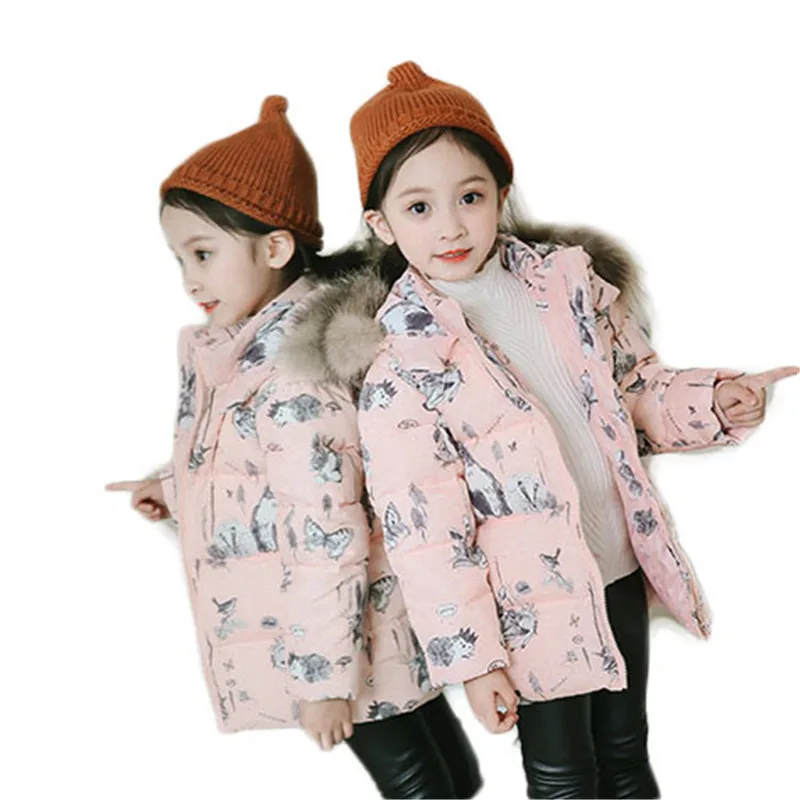 

2018 Winter Children Faux Fur Collar Hooded Overcoats Girls White Duck Down Coats Outerwear Kids Thick Warm Parkas Jackets G204