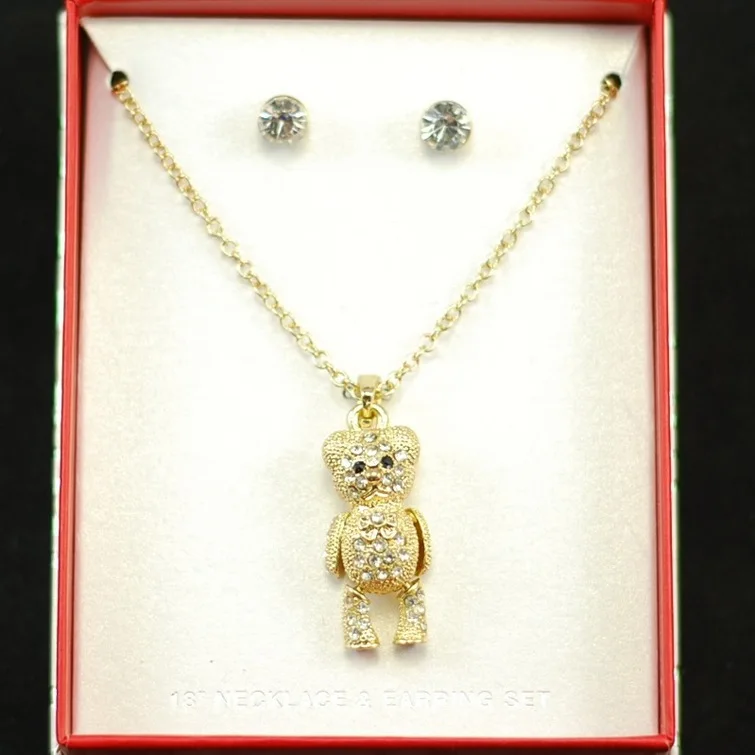 

2pcs/lot fashion jewelry items delicate rhinestone teddy bear pendant necklace