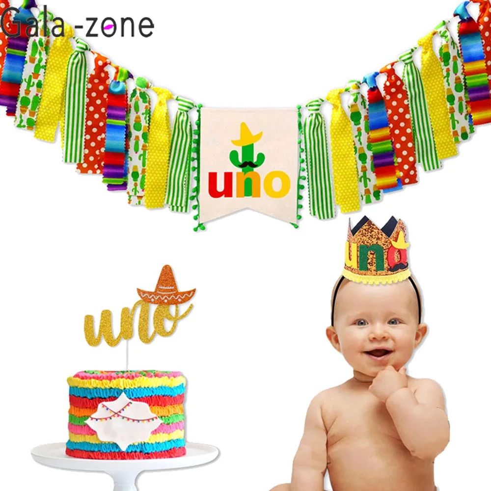 

Gala-zone UNO Mexico Carnival Banner Baby Birthday Party Decor Chair Garland Flag For Baby Shower First Birthday Decoration