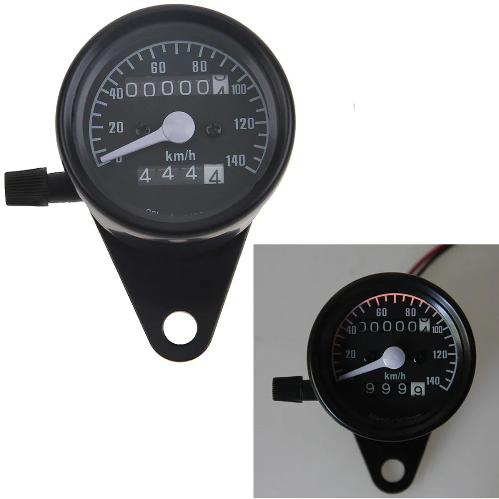 POSSBAY Black Universal Motorcycle Dual Odometer Speedometer Gauge LED