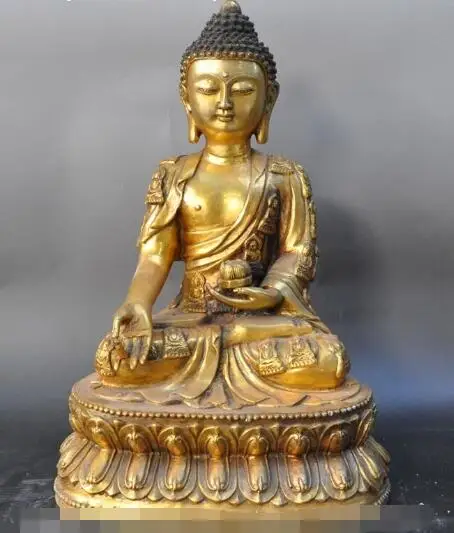 

S01244 tibet buddhism bronze gilt pray lotus flower sakyamuni Shakyamuni buddha statue
