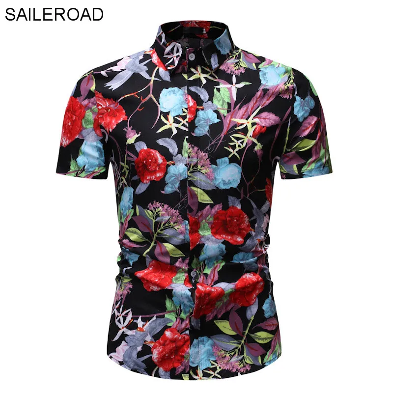 SAILEROAD Camisa Flores Hombre Мужская рубашка рубашки Гавайская Мужская рубашка с цветочным принтом облегающие топы с принтом Camisa Preta