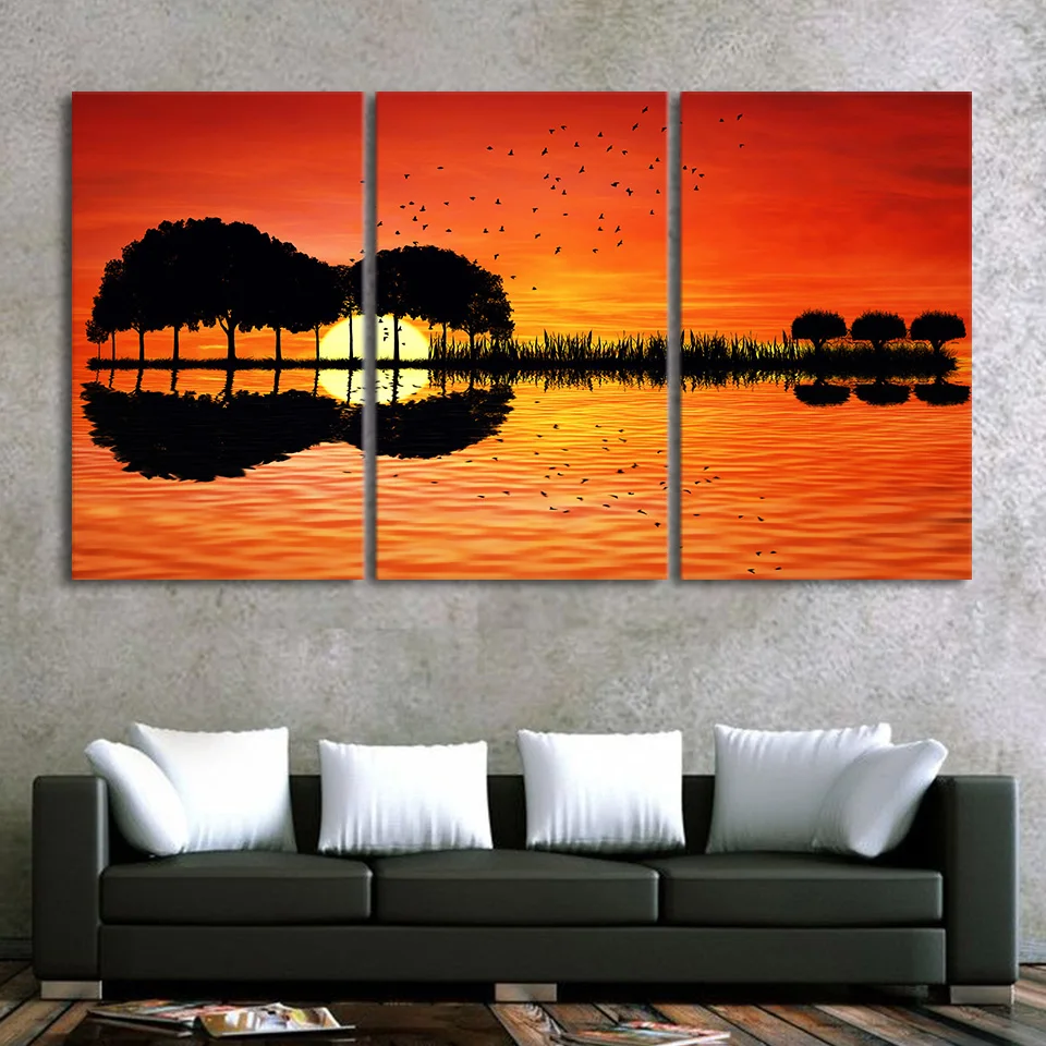 

Modern Frame 3 Panel Guitar Tree Landscape Painting Modular Picture Cuadros Decoration Canvas Art Wall Decor For Living Room