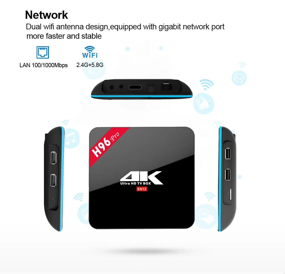 H96 Pro tv Box Amlogic S912 3 ГБ 32 ГБ Восьмиядерный Android 7,1 OS BT 4,1 2,4 ГГц+ 5,8 ггц WiFi мини ПК медиаплеер смарт-приставка