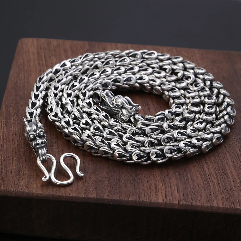 

6MM Width 100% Real 925 Sterling Silver Dragon Chain Necklace for Men Fine Jewelry 50/55/60/65CM