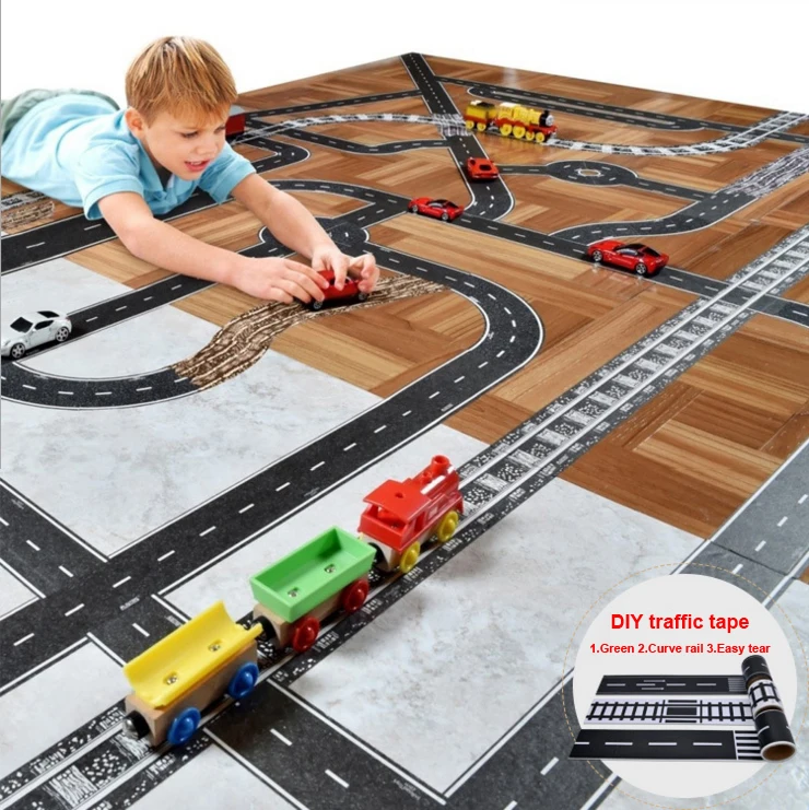 

5cm*5m Railway Road track scene tape wide creative traffic road Adhesive Masking paper Tape DIY design sticker kids toy car play