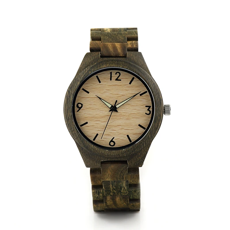 BOBO BIRD V-I18 Men's Green Sandal Wood Wristwatch Luminous Hand Quartz Watch with Sandalwood Strap horloges mannen
