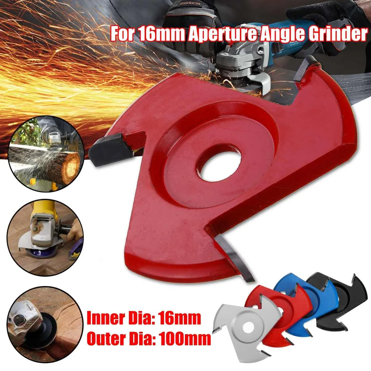

100mm Power Wood Carving Tool Angle Grinder Triangle Blade For 16mm Aperture Angle Grinder Woodworking Power Tool