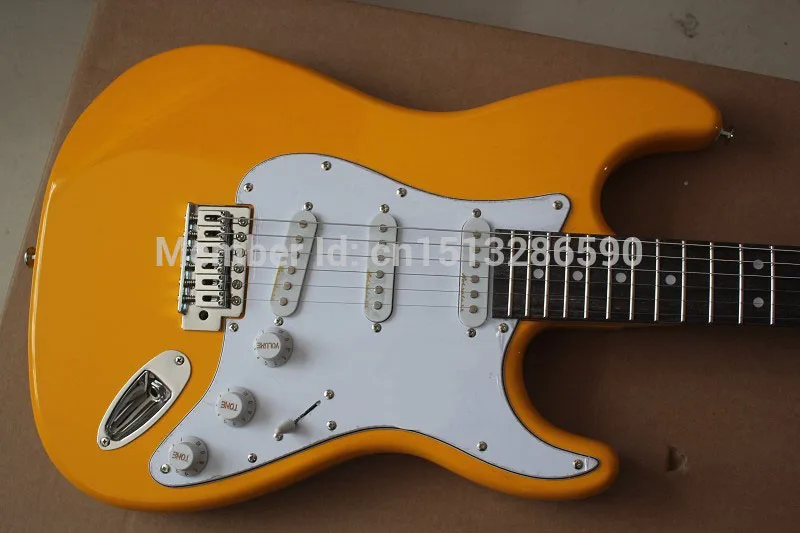 

. Free shipping New yellow Stratocaster 6 string white Electric Guitar in stock,S-S-S noise reduction pick-up