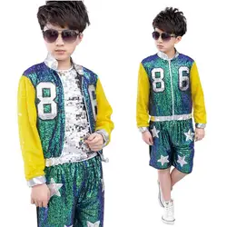 Комплекты одежды из 3 предметов Одежда в стиле хип-хоп пальто с пайетками топы, штаны для маленьких мальчиков в стиле Джаз танцевальная