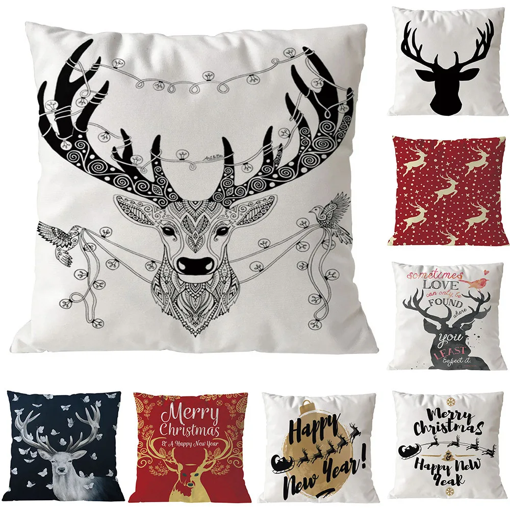 

Merry Christmas Pillow Cases Cotton Linen Soft Cushion Cover Xmas Printed Sofa Car Home Decor Pillow Core 1048