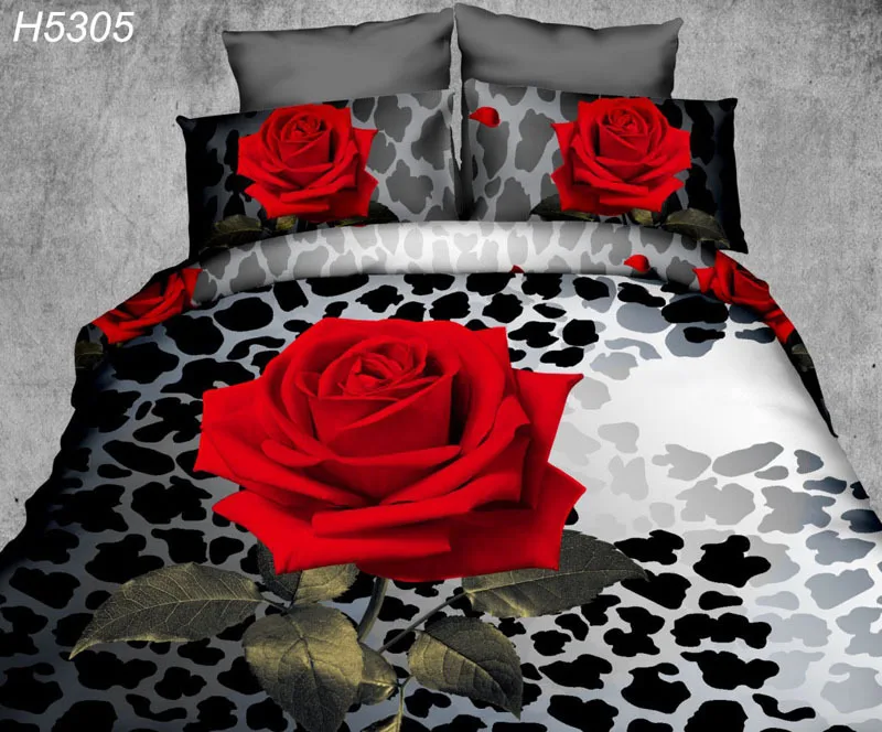 Digital HD 3D bedding set red rose bed linen 3d single rose duvet cover bed sheet pillowcases 3d