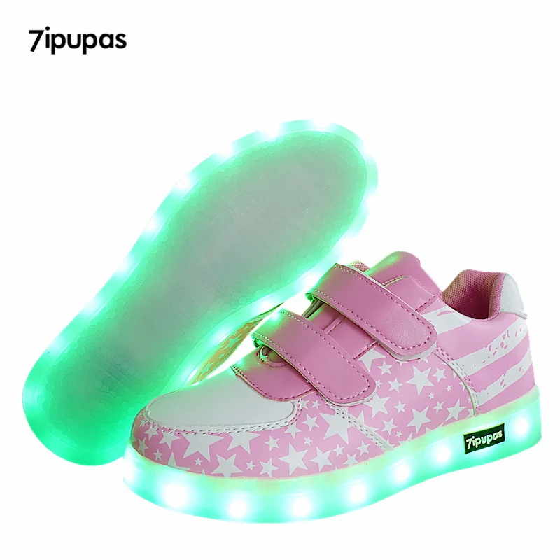 7ipupas Pink Kids Shoe Boy Girls LED Lights Glowing sneakers Fashion toddler Luminous Sneakers Children Comfortable Flats Sports
