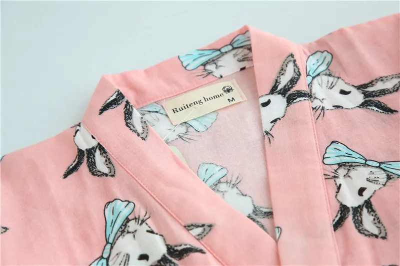 Кроличье кимоно, весенне-летние женские пижамы с коротким рукавом, комплект из чистого хлопка, марлевые домашние халаты, домашняя одежда