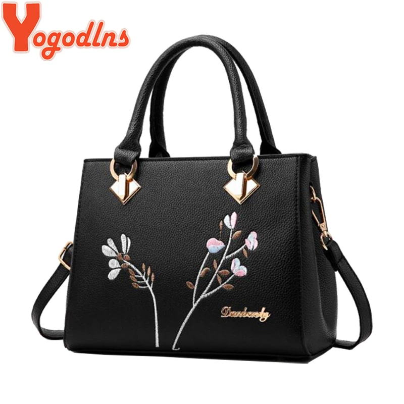 Yogodlns المرأة مصمم حقائب يد جلدية كبيرة التطريز الطباعة الأزهار حقيبة كتف الأزياء Crossbody أكياس حمل ماما اليد حقيبة