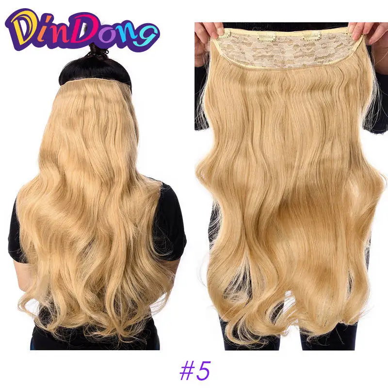 DinDong, 24 дюйма, волнистые волосы для наращивания на заколках, блонд, серебристый, серый, синтетические термостойкие волокна, 19 цветов, доступны с 4 заколками - Цвет: 5
