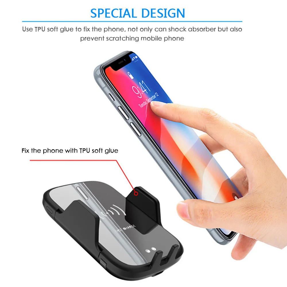 

QI Wireless Fast Charger Car Mount Holder Stand Black Mirror Wireless Fully Automatic Infrared Induction Charger