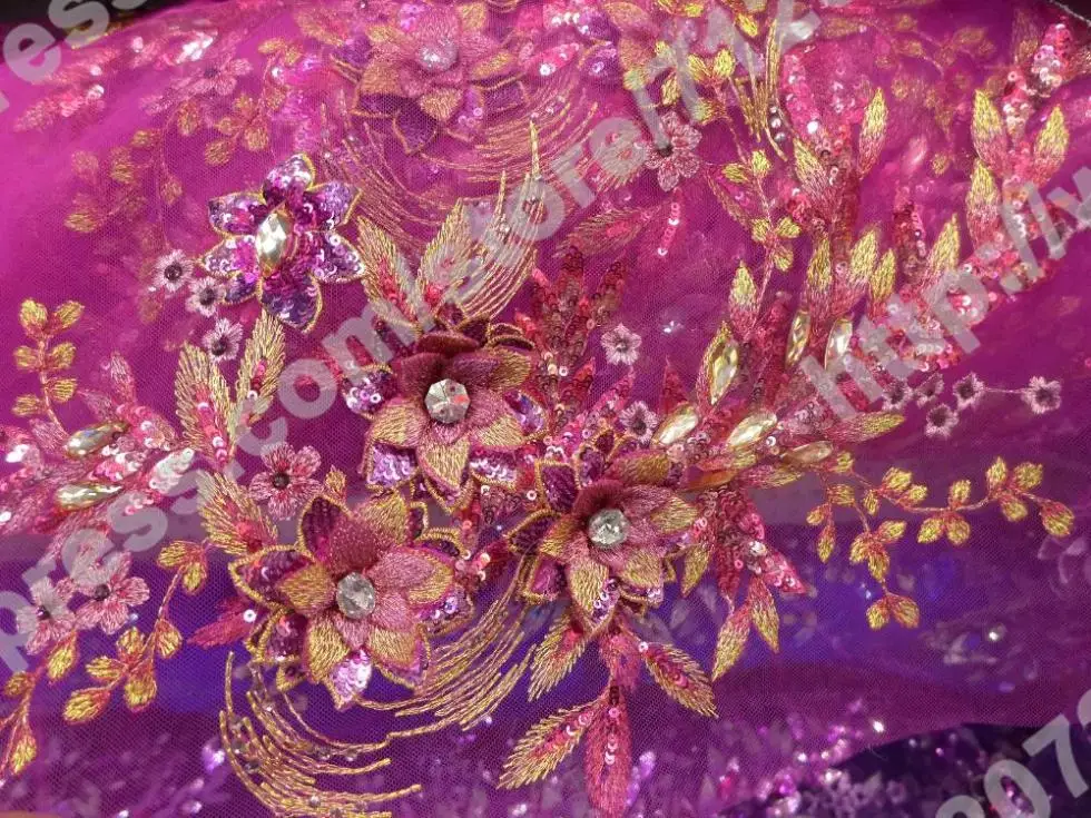 

La Belleza 1 yard 3D Flowers beaded sequins lace fabric new 47'' * 41'' Pink For wedding dress stage clothing evening dress
