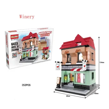 

252PCS Retro Street View European Architecture Mini Winery 3D Model Building Blocks Compatible Toys