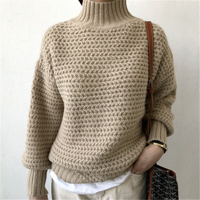 RUGOD женский свитер-водолазка с длинным рукавом, повседневные пуловеры, Женские однотонные вязаные топы, корейская мода, зимняя одежда