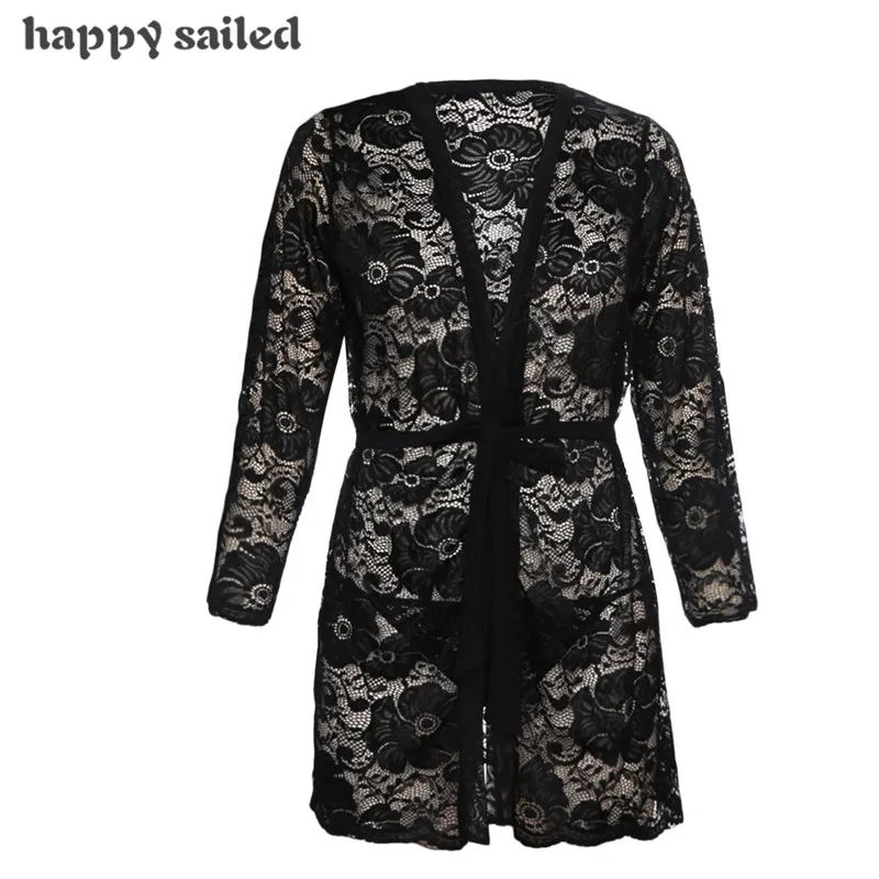 Happy Sailed bathrobe for women Black Long Sleeve Luxurious Transparent