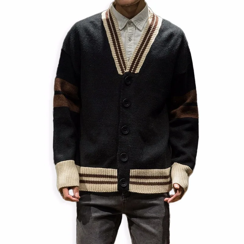 

AIRGRACAIS Vintage Classic Men Cotton Sweater V-Neck Slim Fit Knitting Mens Striped Sweaters Cardigan Men Clothing 2018 New