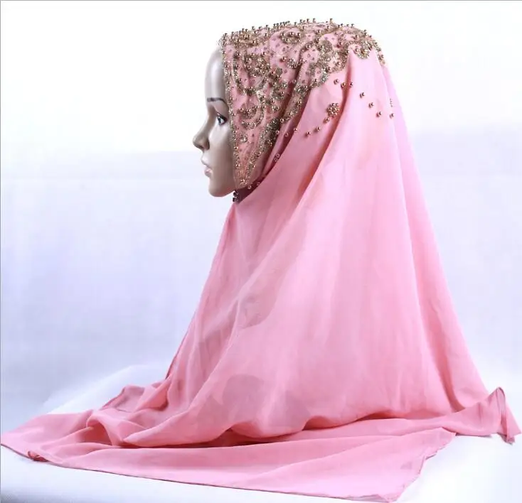 New Arrive Premium Bubble Chiffon Hijab Scarf For Muslim Female Gold Pearl Glitter Islamic Turban Headband Shinny Shawl 170*70cm
