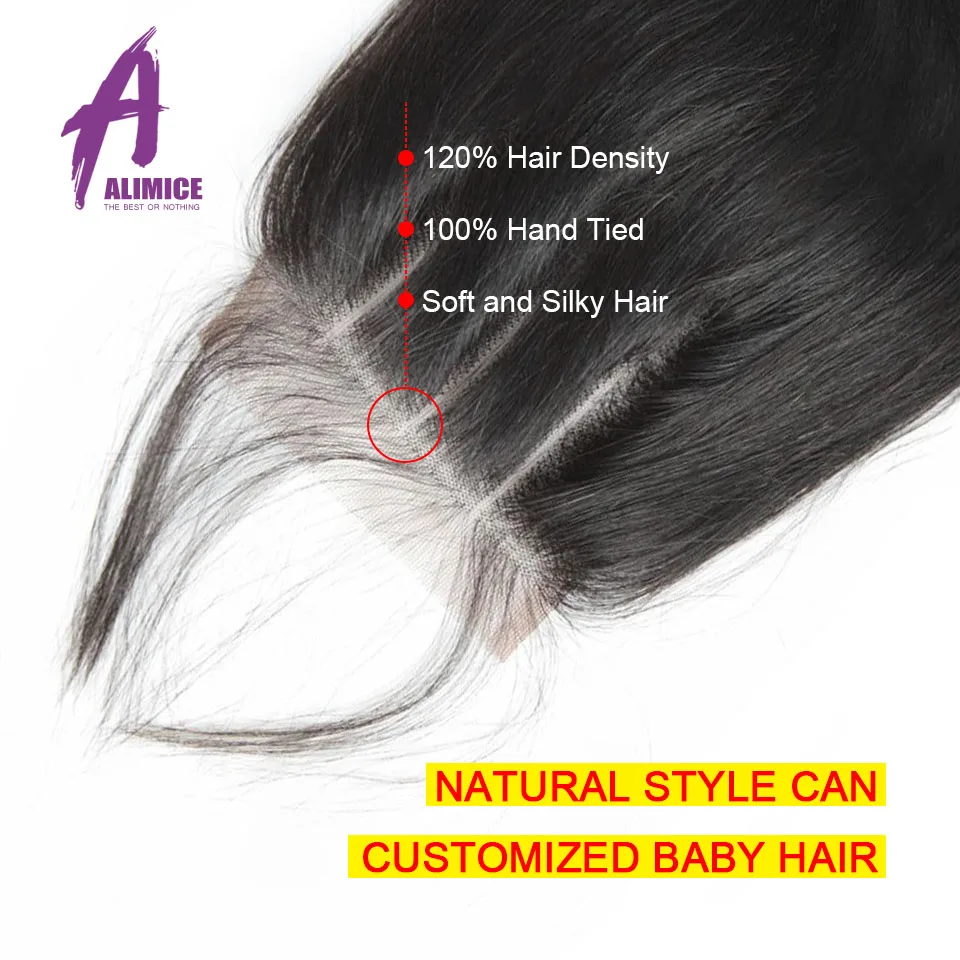 ALIMICE индийские прямые волосы, кружева, Закрытие человеческих волос, 8-24 дюймов, Натуральные Цветные наращивания волос, волосы remy