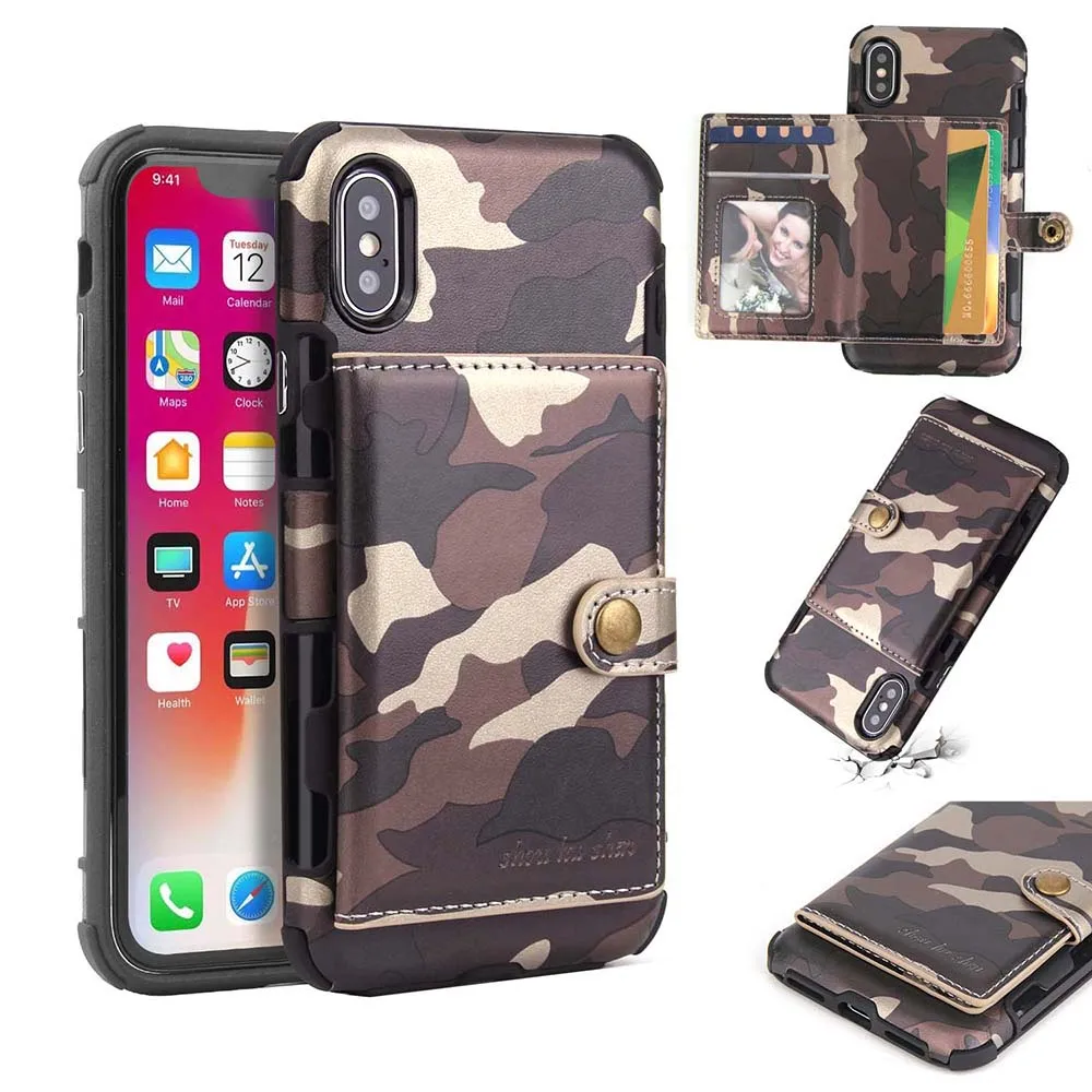

For iphone 7 8 6 6S Plus Case Camouflage Cover For iphone X 10 Leather Luxury Case For iphone XS Max XR Flip Wallet Card Slot