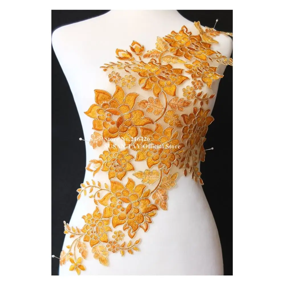 30pcs/lot Golden Yellow Flower Embroidery Lace Appliques Collars Patches Dancing Costume DECOR Apparel Sewing DIY Crafts BNC86D | Дом и сад