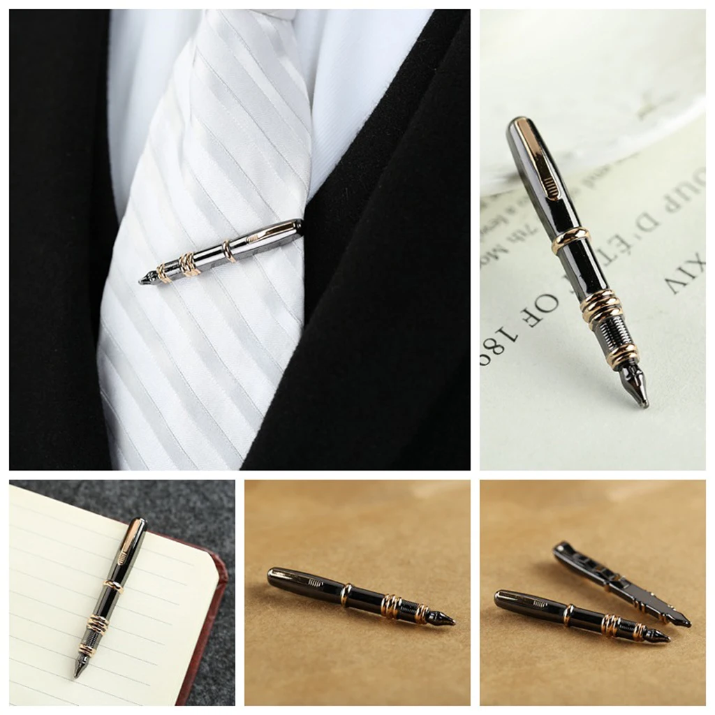 Men Pen Decor Tie Bars Pin Clasp For Wedding Business Suit Tie Gift