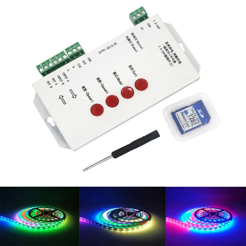 ФОТО WS2812B WS2811 LED Strip Controller T1000s SD Card 2048 Points Pixel Light Controller WS2801 LPD6803 LED IC Control