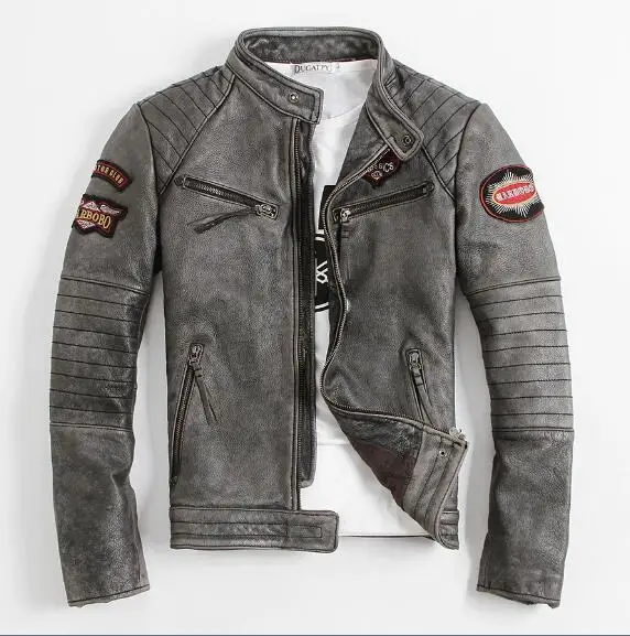 Buy Embroidery Motorcycle Jackets Men's Leather Jacket